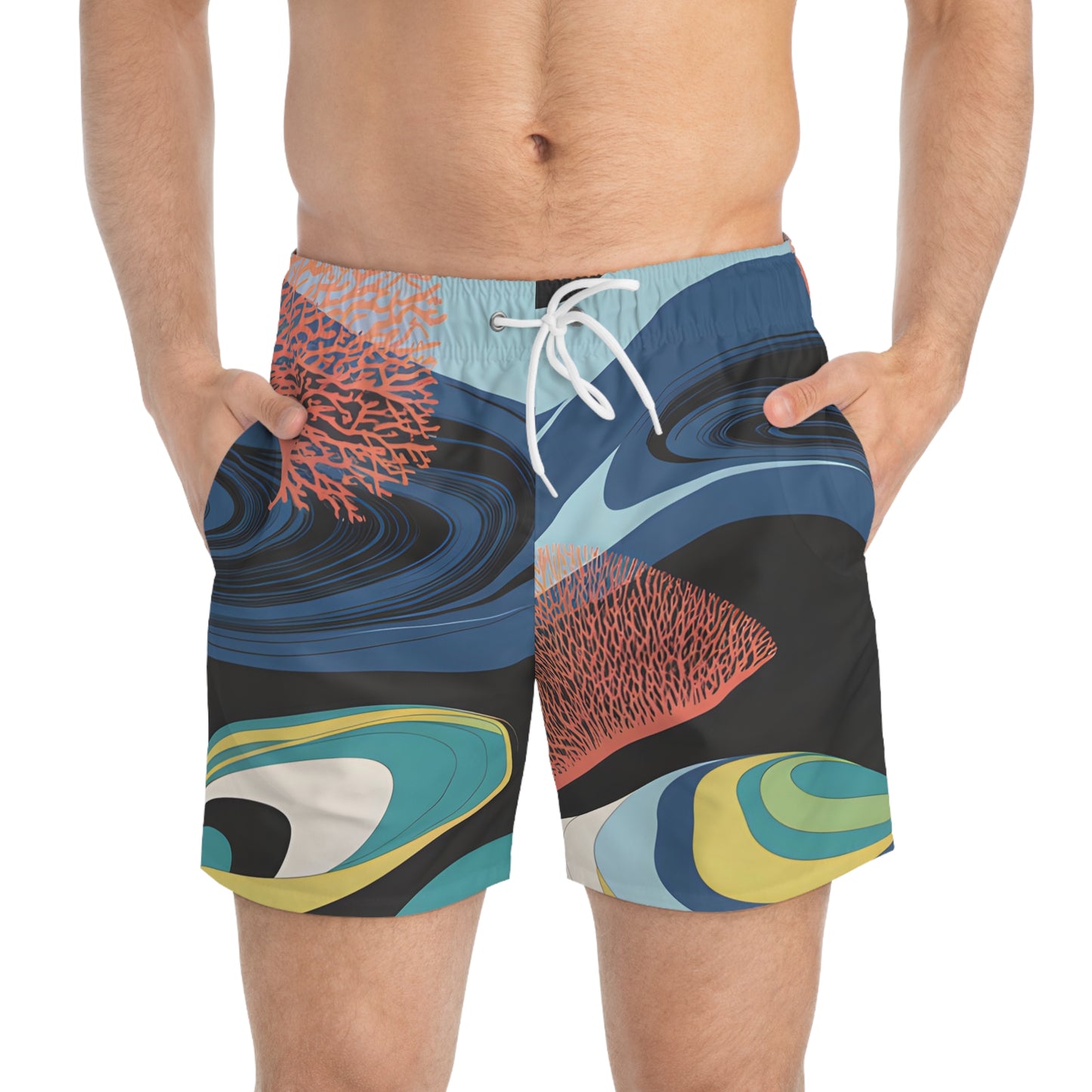 Neon Reef Swim Trunks Colorful Ocean Print Quick Dry Surf Board Shorts Beach