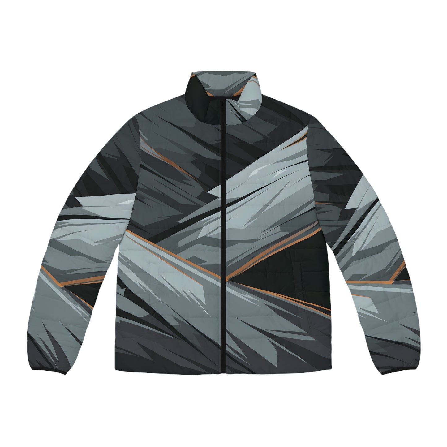 Slate Geometry Puffer Jacket Stylish Outdoor Warm Lightweight Unisex Full Zip