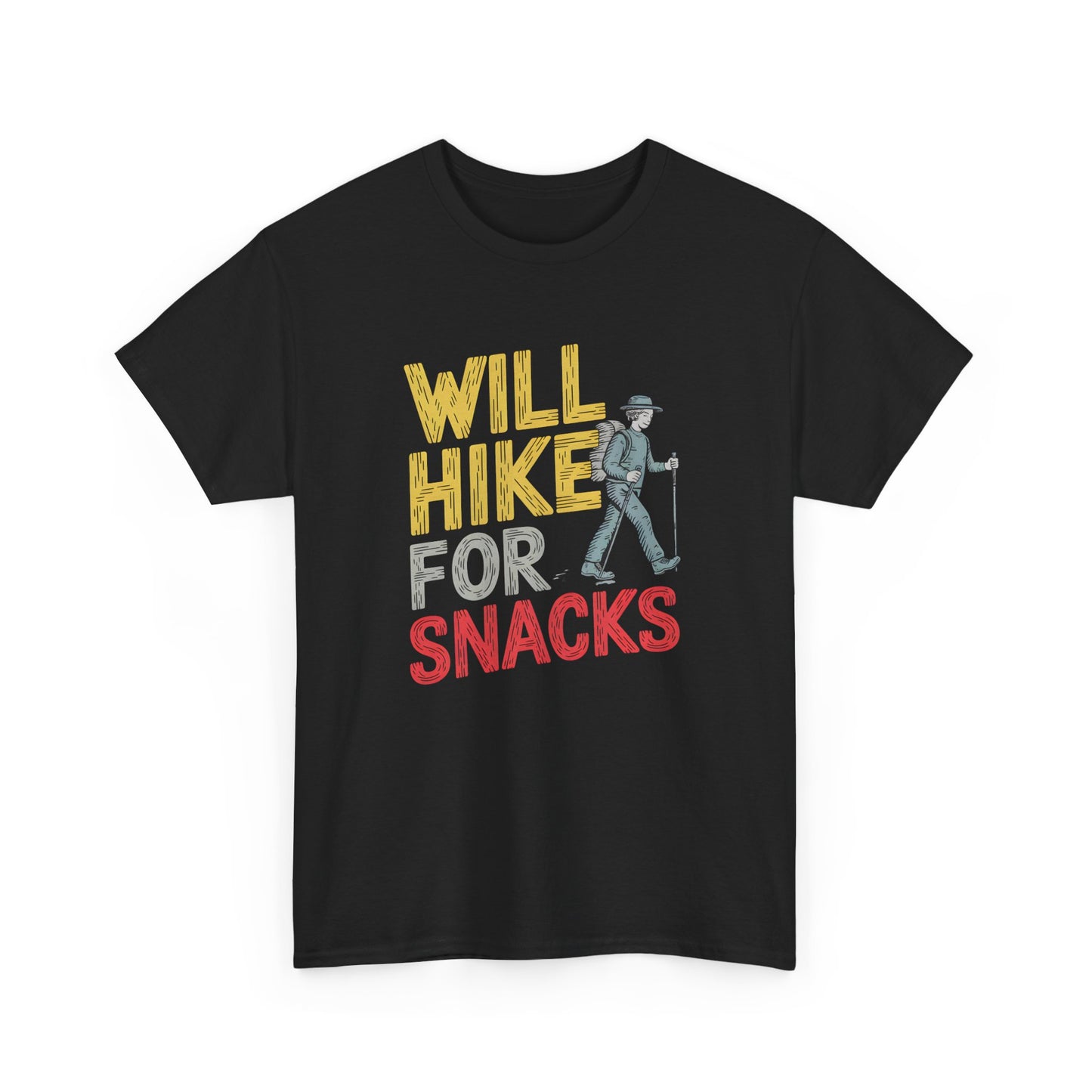 Will Hike For Snacks Hiking T-Shirt Outdoor Adventure Short Sleeve Apparel