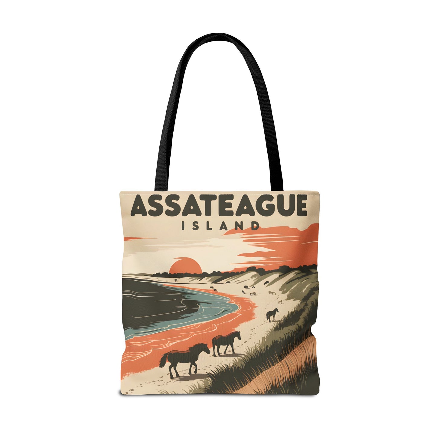 Assateague Island All Over Print Tote Bag Beach Horses Sunset Design Art Apparel