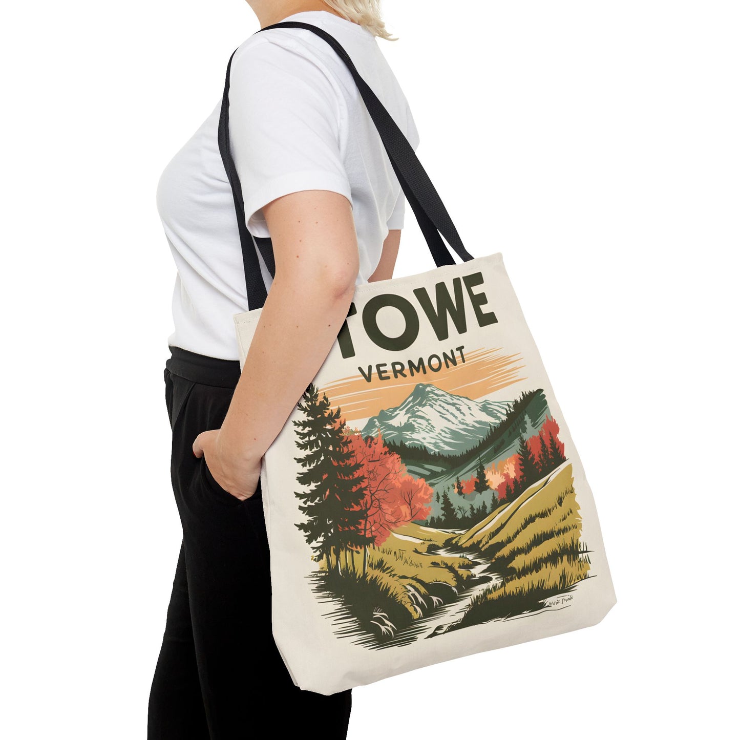 Stowe Vermont All Over Print Tote Bag Scenic Mountain Landscape Design