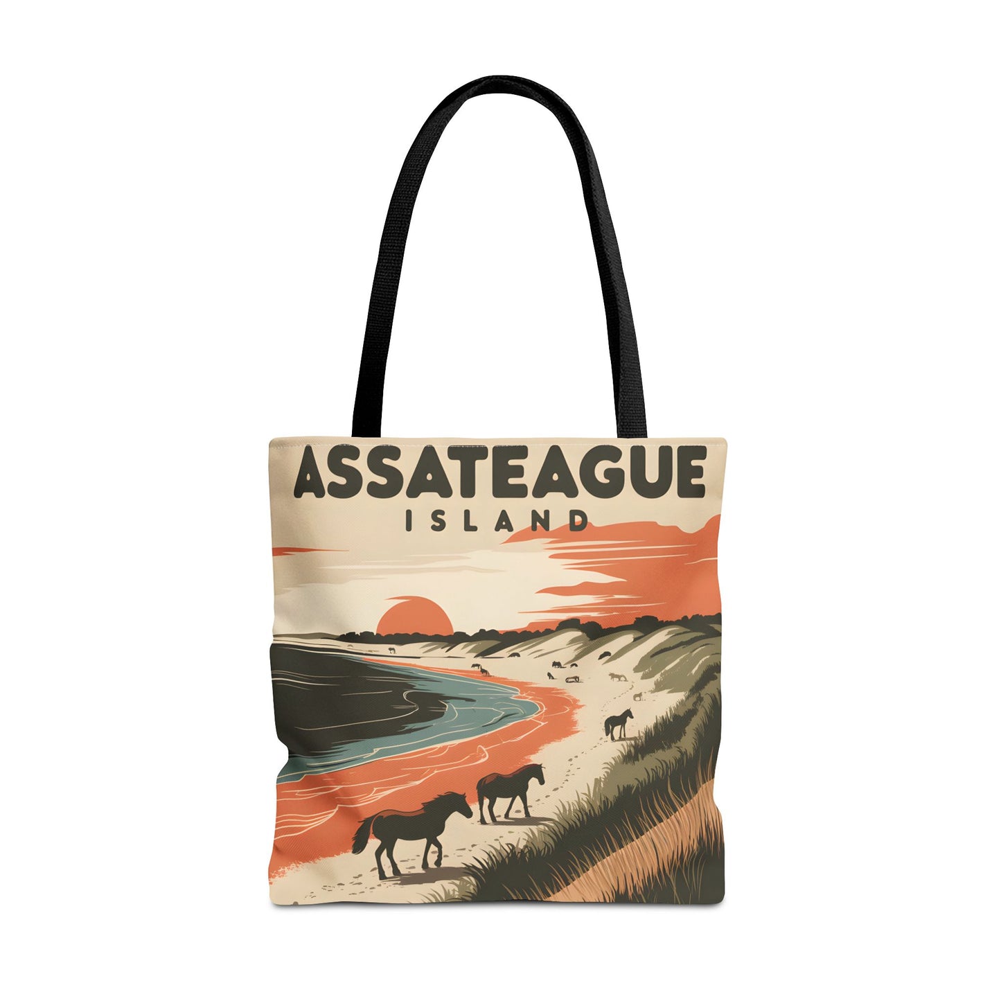 Assateague Island All Over Print Tote Bag Beach Horses Sunset Design Art Apparel