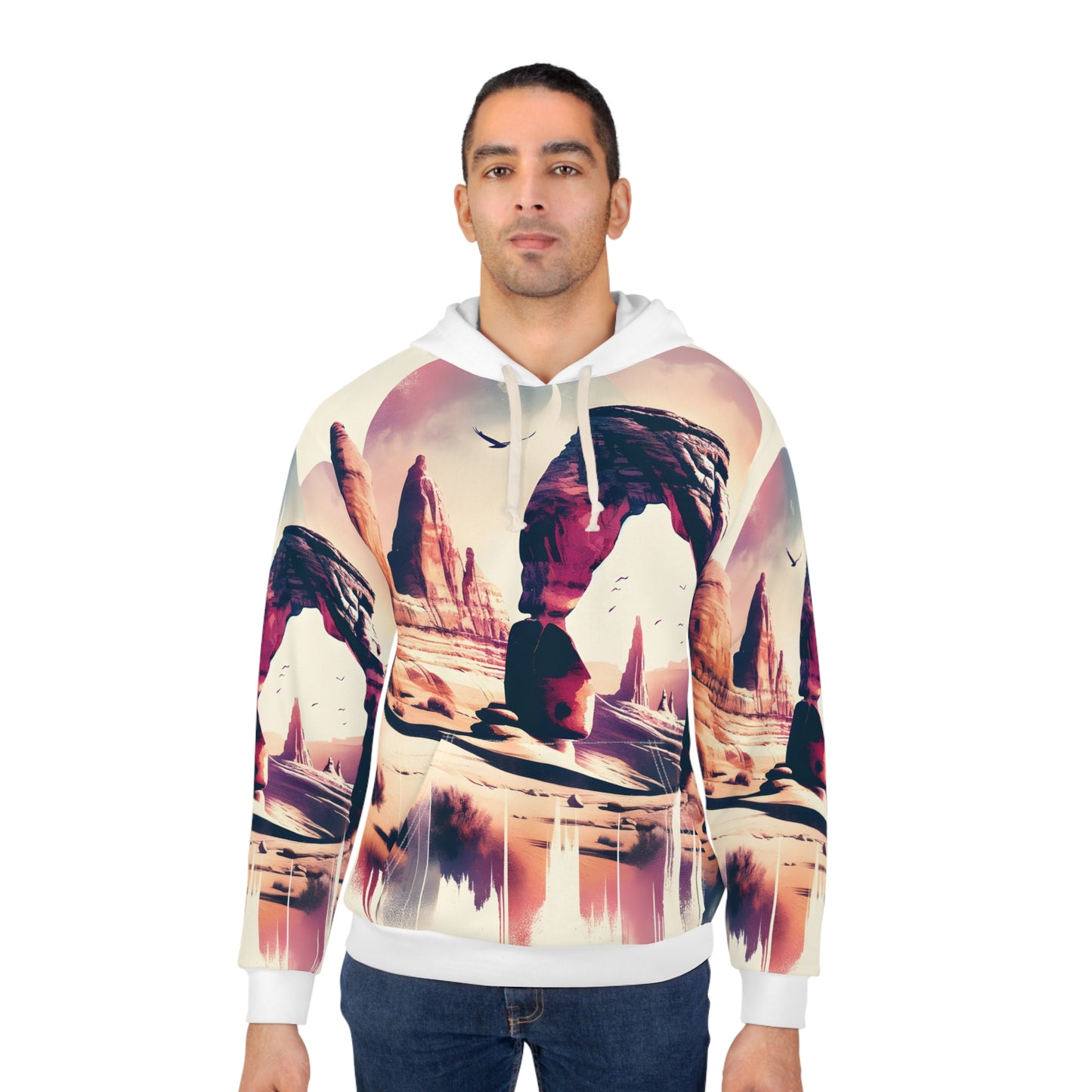 Desert-Inspired All-Over Print Hoodie Featuring Dramatic Landscape Art