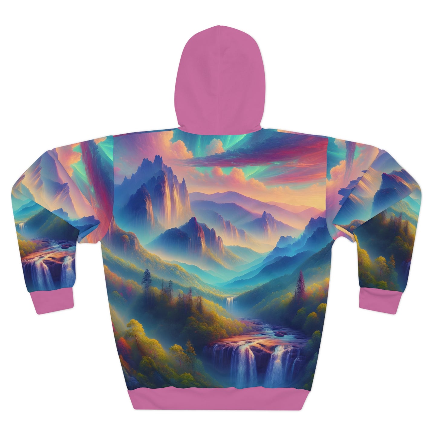 Smoky Mountains All-Over Print Hoodie Mountain Waterfall Artwork Sweatshirt