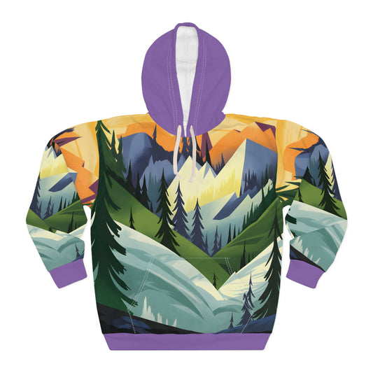 Golden Crest Hoodie All Over Print Mountain Graphic Outdoor Adventure Pullover