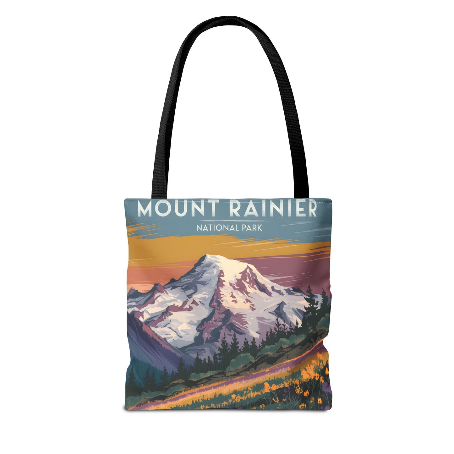 Mount Rainier National Park Tote Bag All Over Print Flower Art Design Apparel