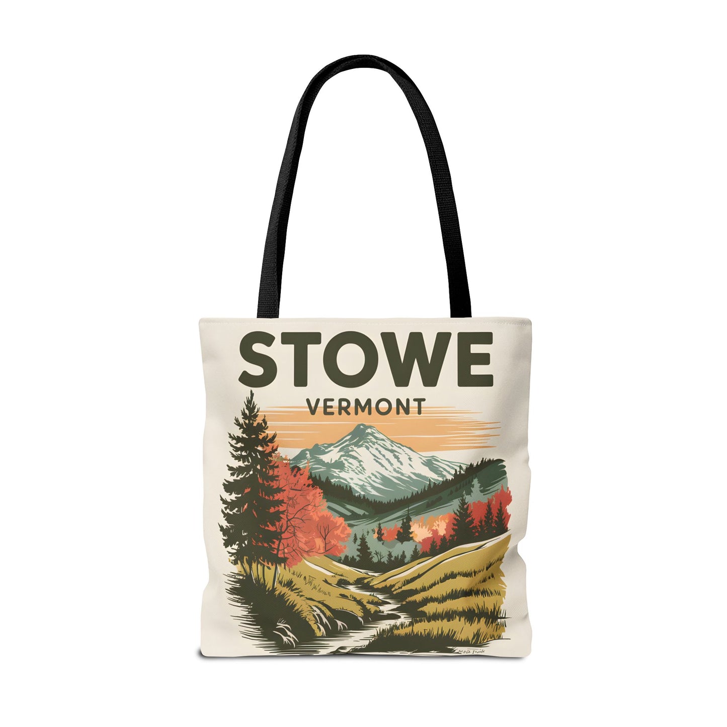 Stowe Vermont All Over Print Tote Bag Scenic Mountain Landscape Design