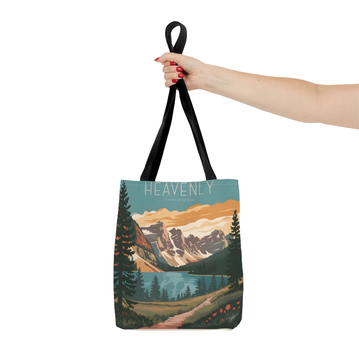 Heavenly All Over Print Tote Bag Mountain Lake Retro Nature Art Casual Apparel
