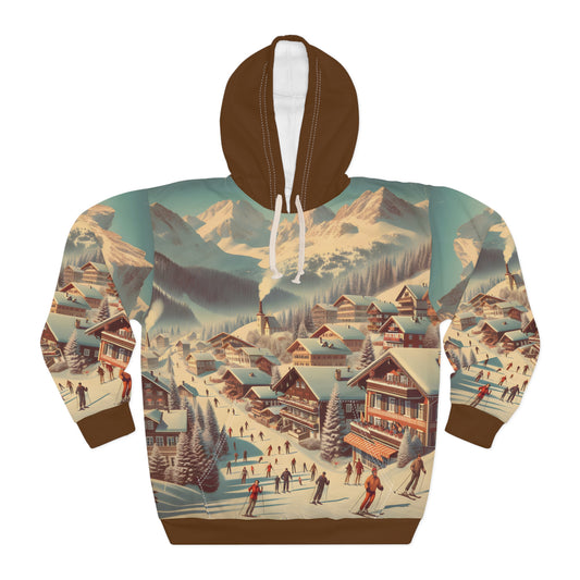 Jackson Hole Hoodie All Over Print Mountain Town Pullover Cozy Winter Apparel