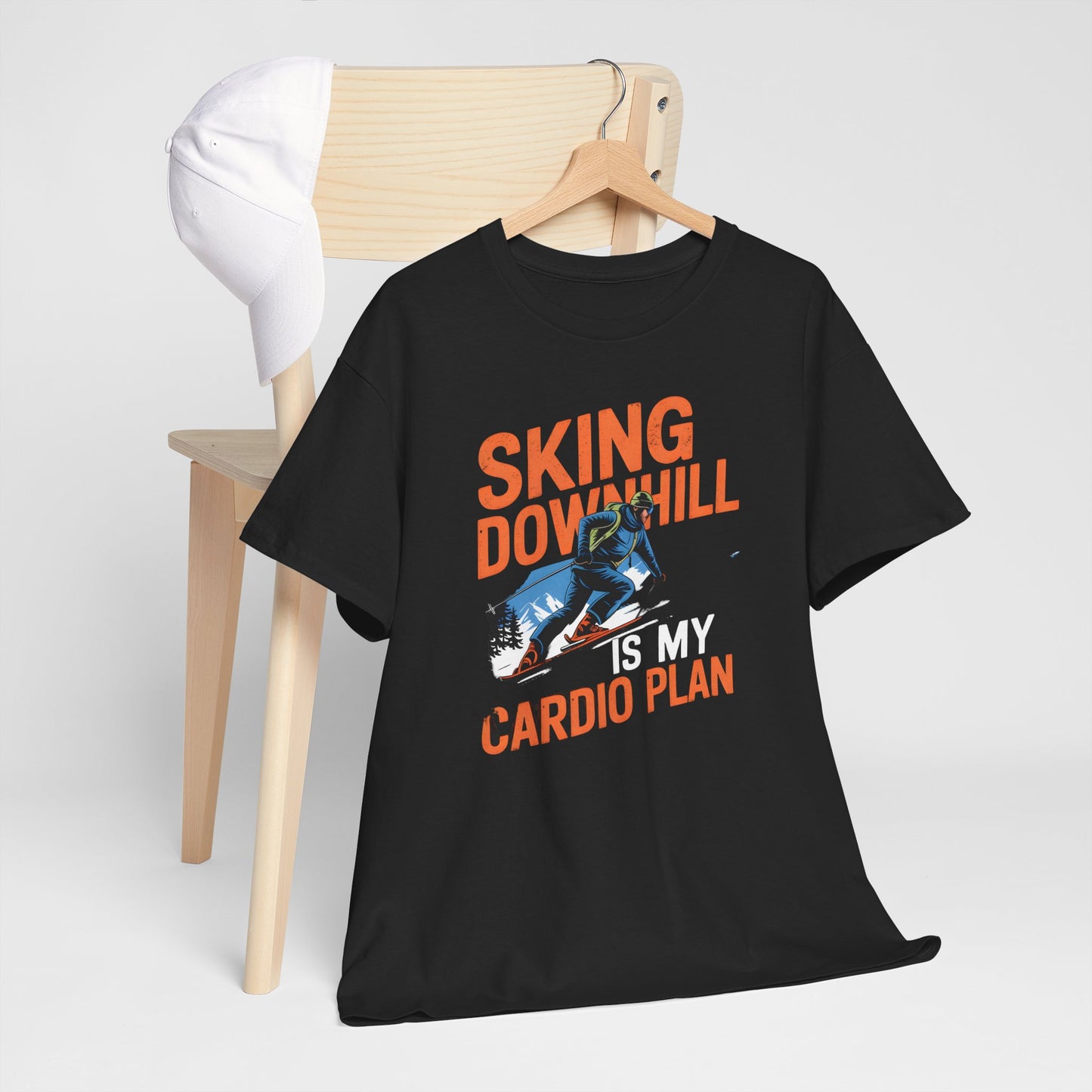 Skiing Downhill Is My Cardio Plan Graphic T-Shirt for Ski Lovers Outdoors Tee
