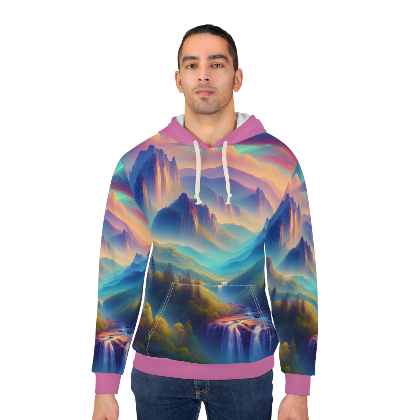 Smoky Mountains All-Over Print Hoodie Mountain Waterfall Artwork Sweatshirt