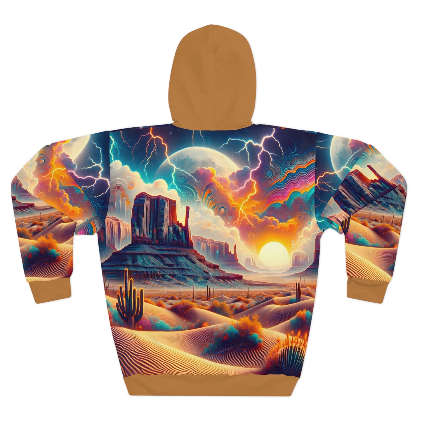 Desert-Inspired All-Over Print Hoodie with Psychedelic Sunset Design