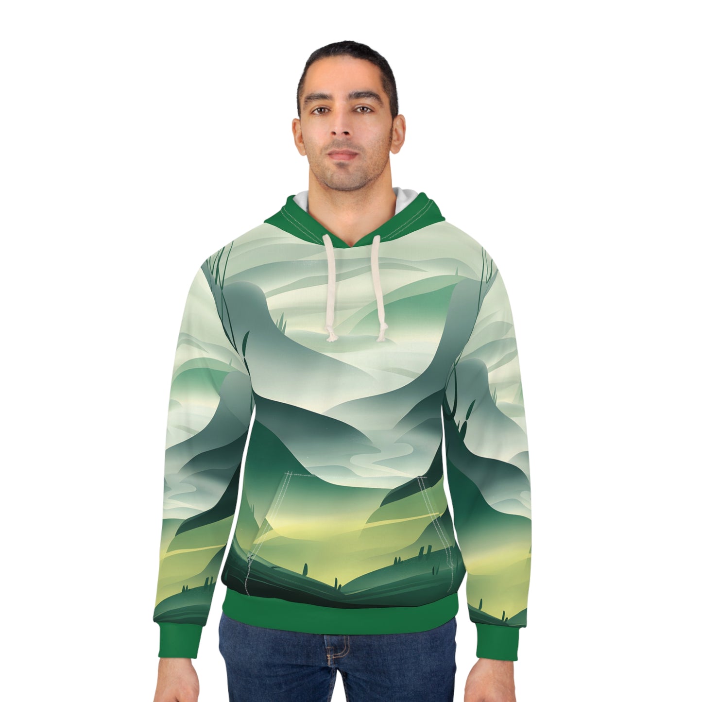 Misty Echoes Hoodie All Over Print Nature Landscape Pullover Forest Hiking