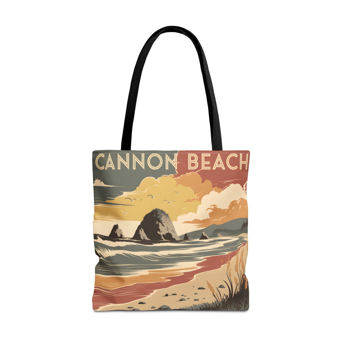 Cannon Beach Tote Bag All Over Print Coastal Art Ocean Scene Adventure Traveler