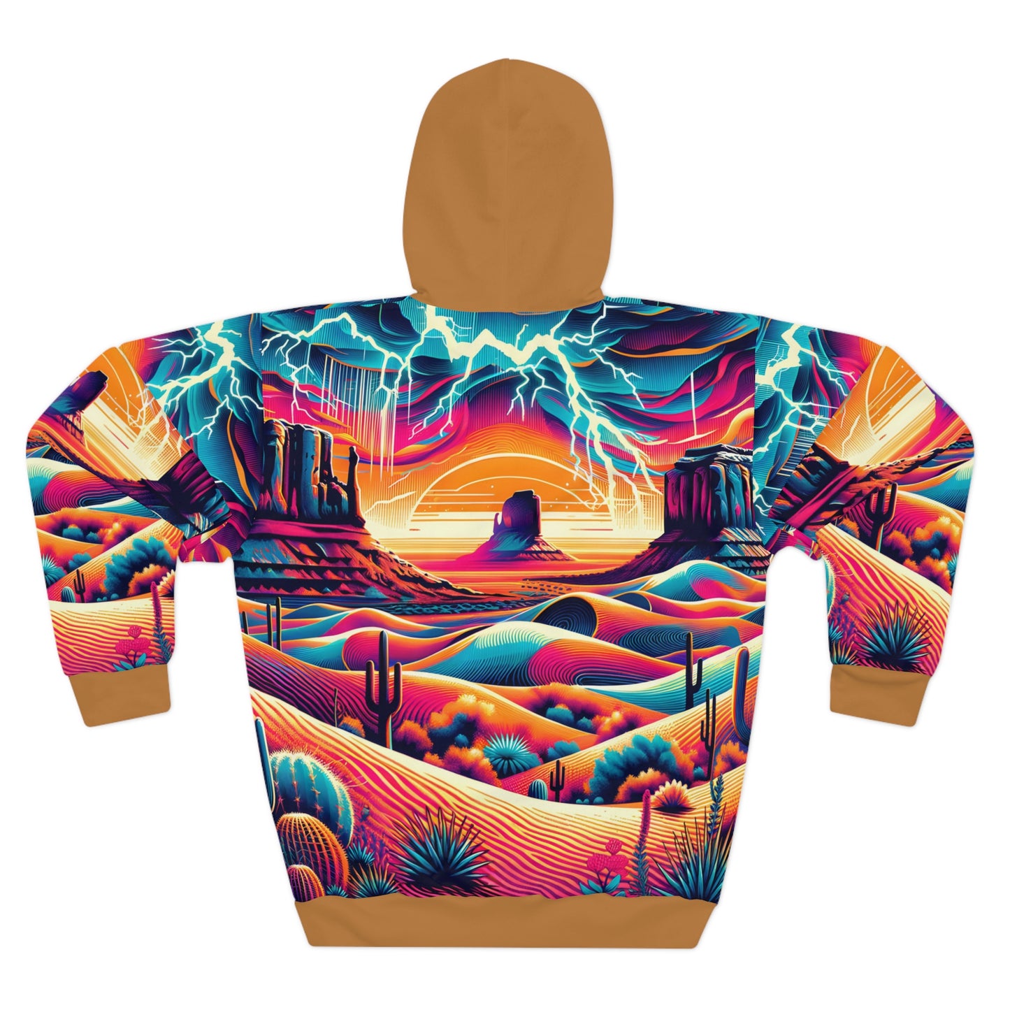 Desert-Inspired Hoodie with Psychedelic Sunset and Abstract Patterns