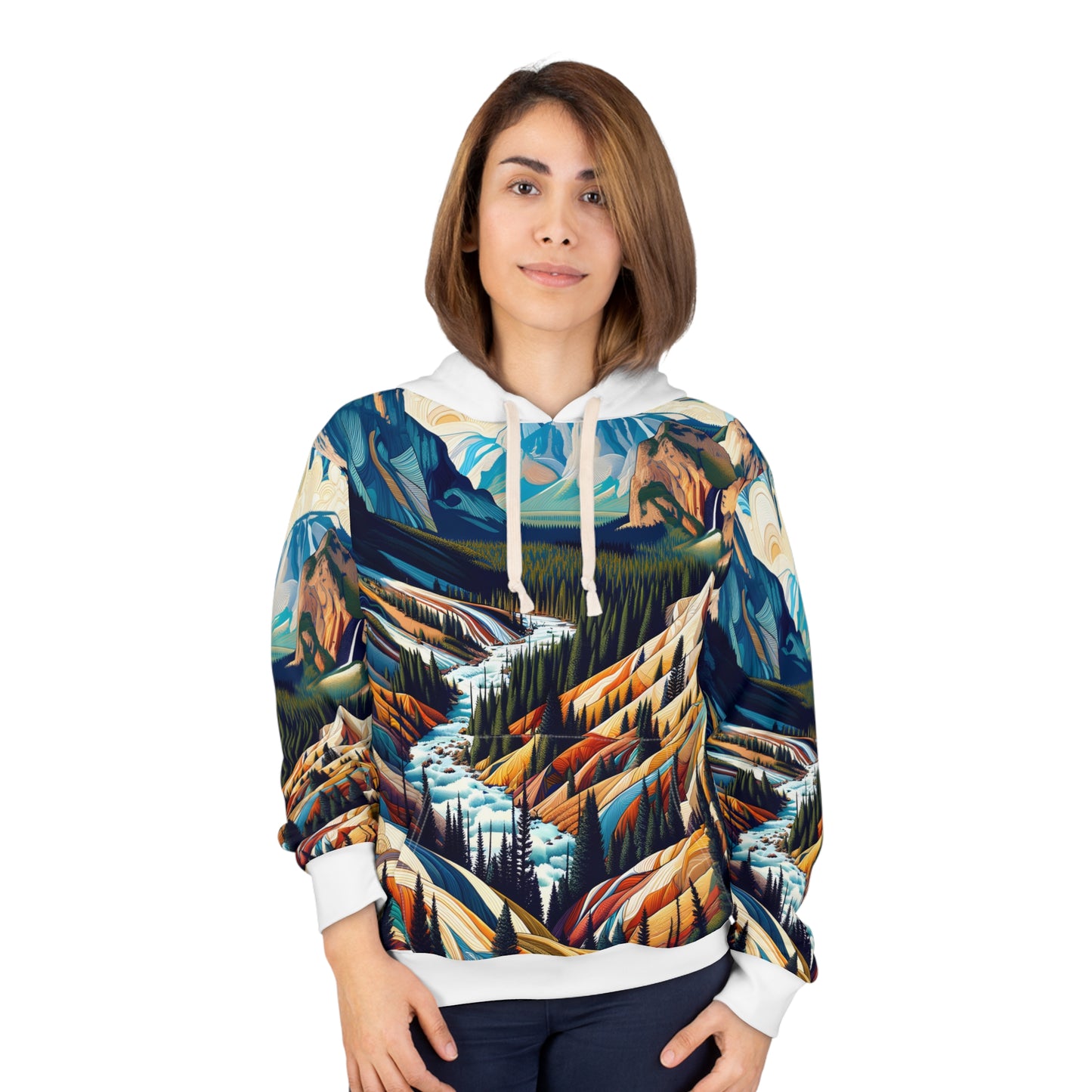 Yellowstone National Park Hoodie Vibrant All-Over Print Wilderness Pullover