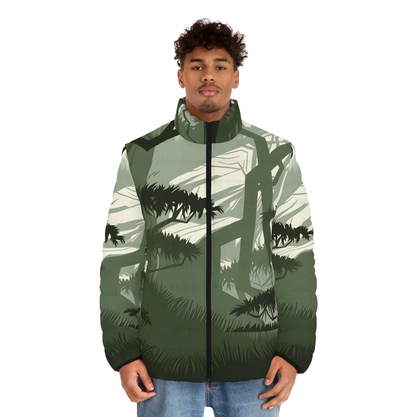 Nature Whisper Men's Jacket, Outdoor Travel Wear, All Over Print Puffer,