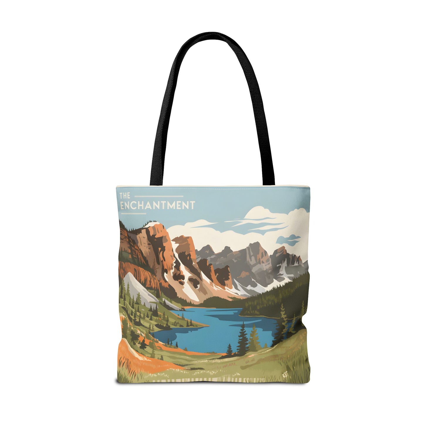 Enchantments All Over Print Tote Bag Mountain Lake Design Eco Friendly Gift