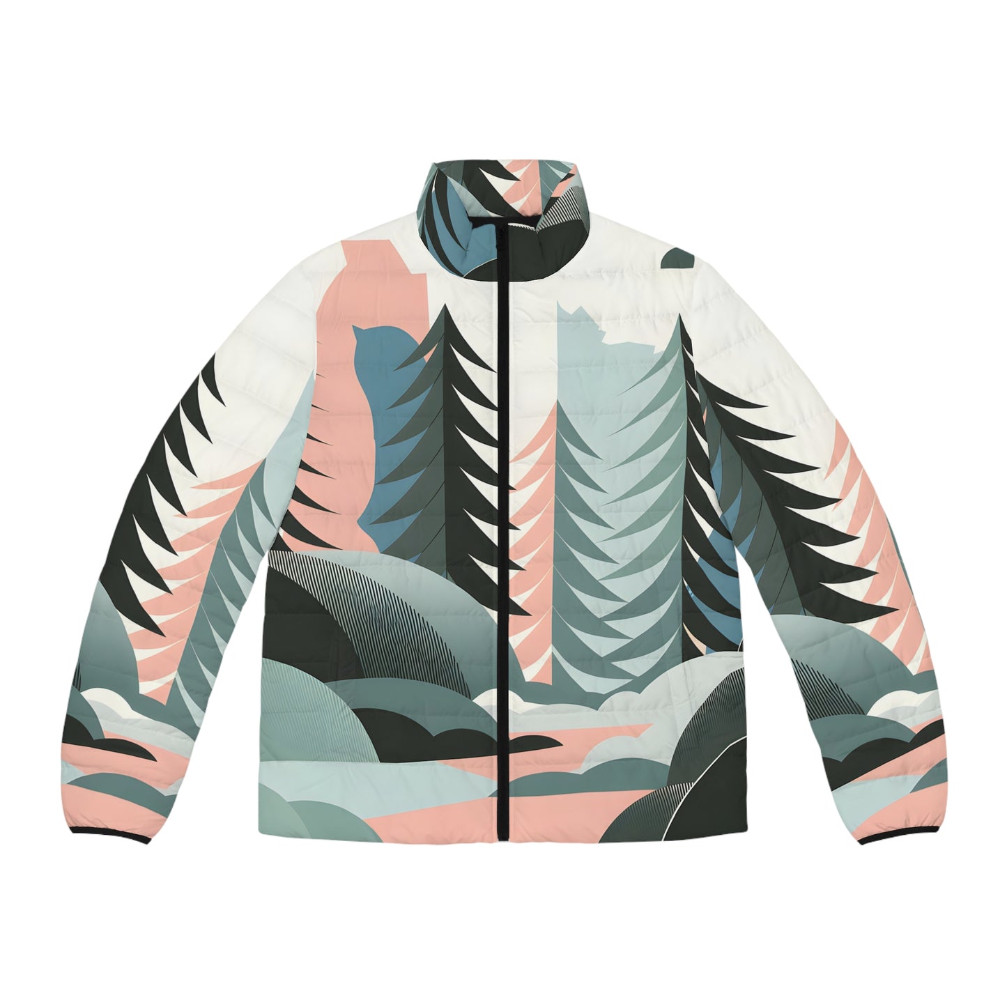 Pastel Pines Puffer Jacket Stylish Outdoor Adventure Apparel Winter Warm