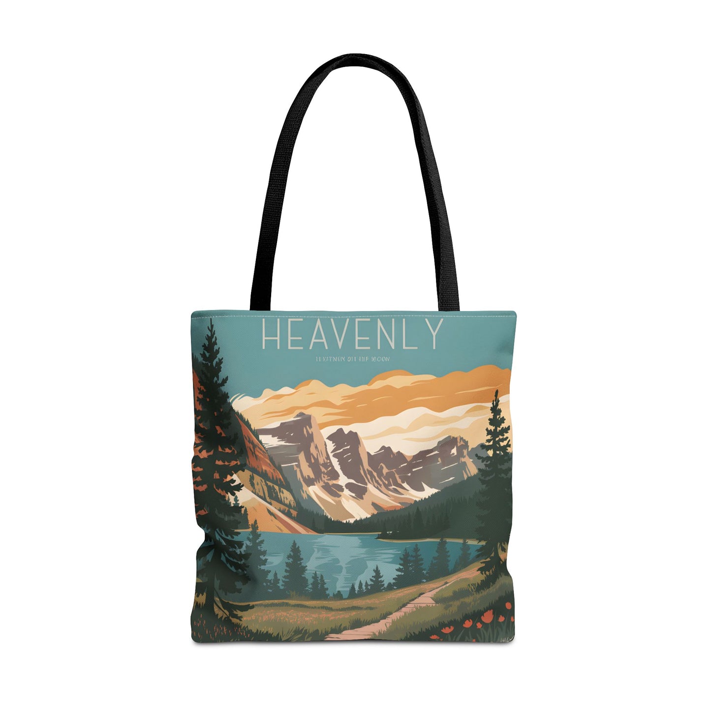 Heavenly All Over Print Tote Bag Mountain Lake Retro Nature Art Casual Apparel
