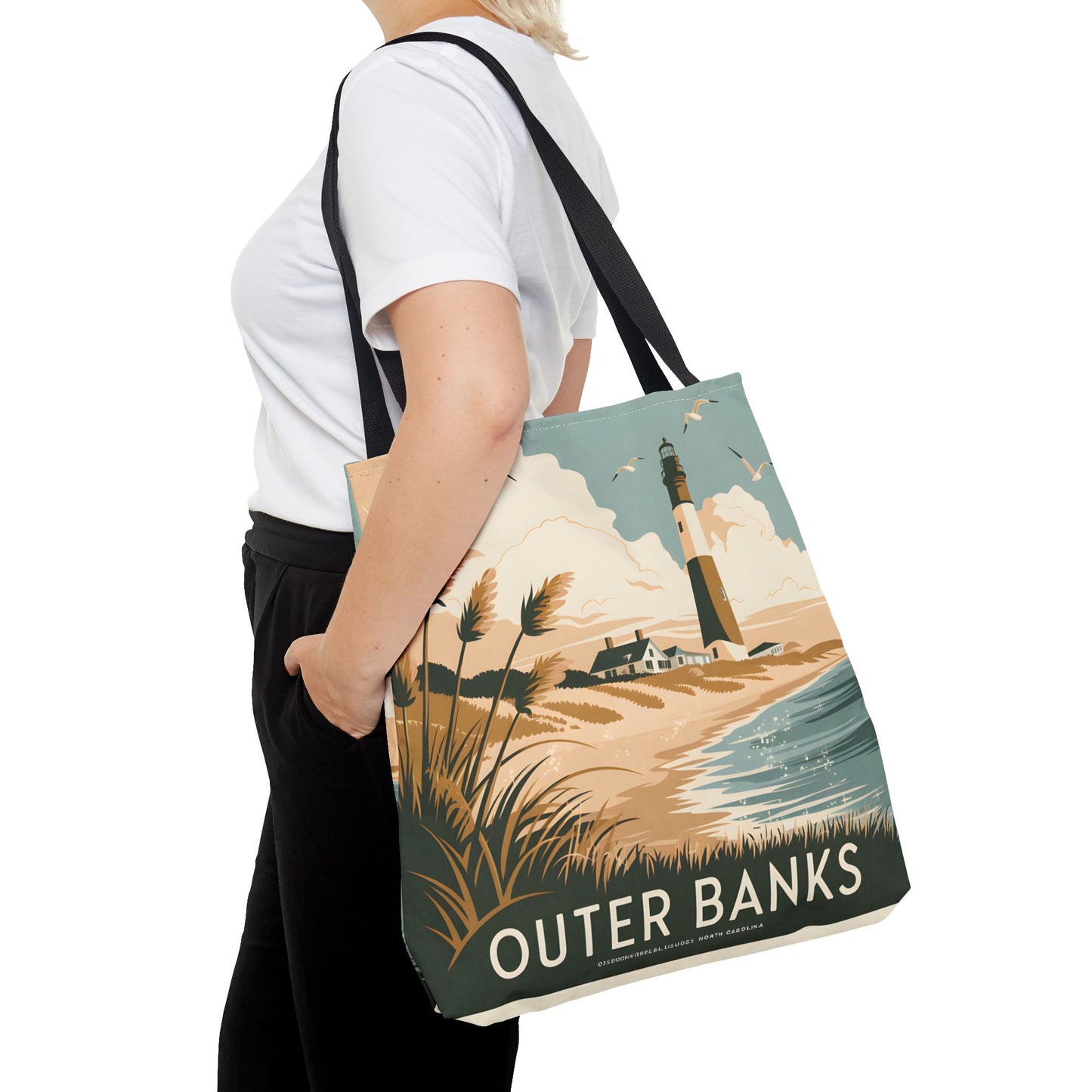 Outer Banks Lighthouse All Over Print Tote Bag Coastal Style Beach Accessory