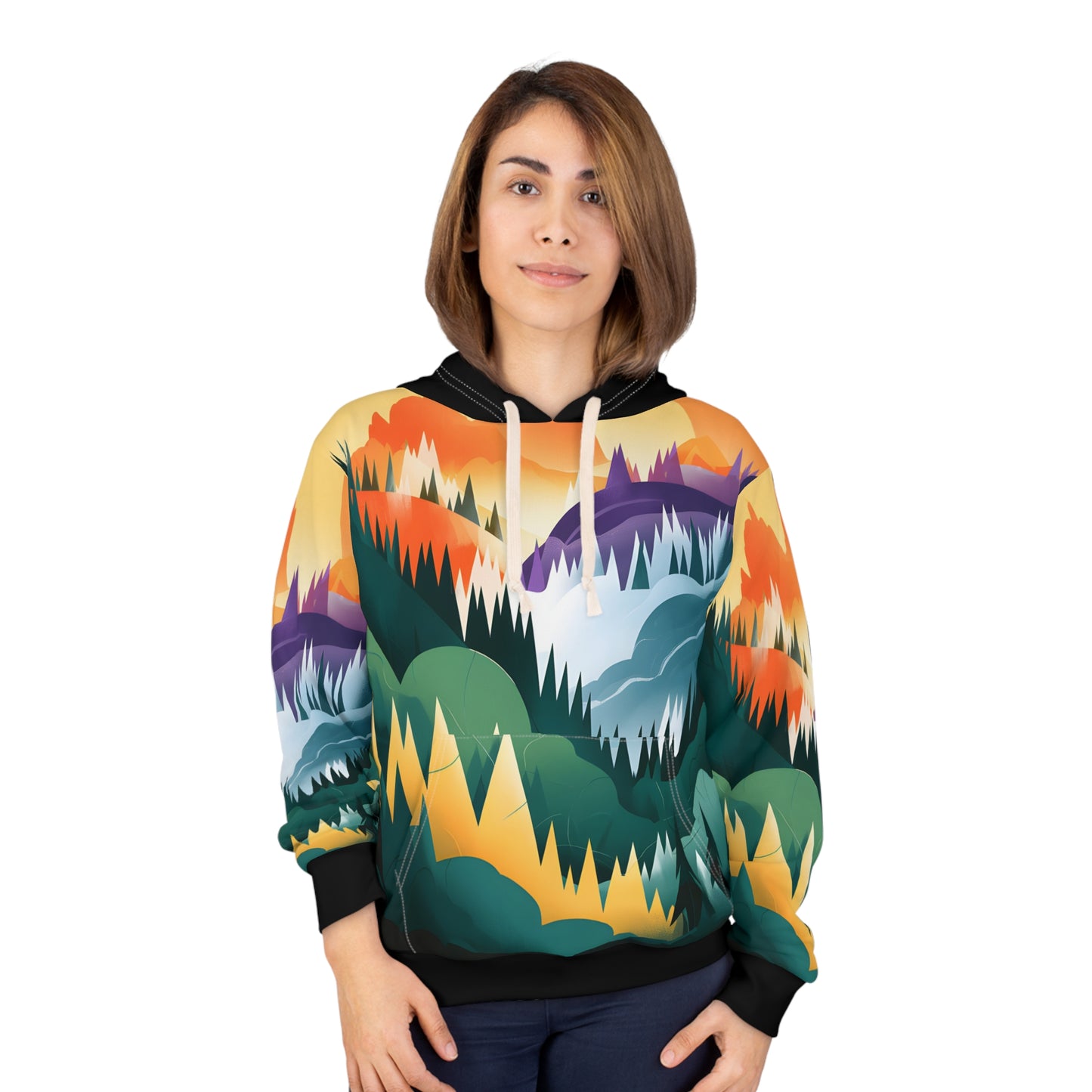 Monsoon Peaks Art All Over Print Hoodie Adventure Travel Outdoor Gear Casual