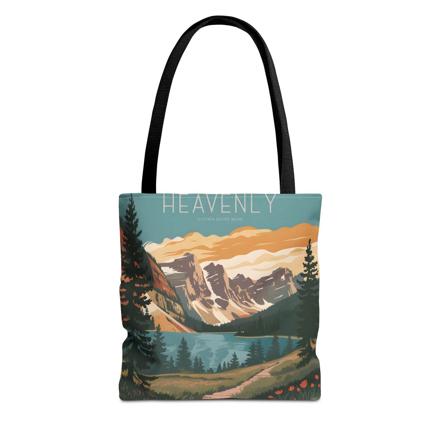 Heavenly All Over Print Tote Bag Mountain Lake Retro Nature Art Casual Apparel