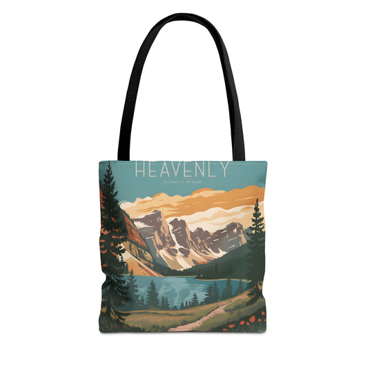 Heavenly All Over Print Tote Bag Mountain Lake Retro Nature Art Casual Apparel