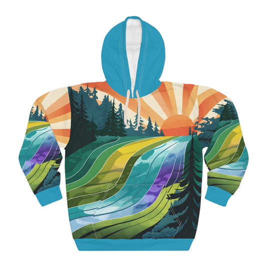 Radiant Slopes All Over Print Hoodie Outdoor Travel Apparel National Parks Warm