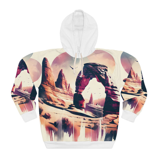 Desert-Inspired All-Over Print Hoodie Featuring Dramatic Landscape Art