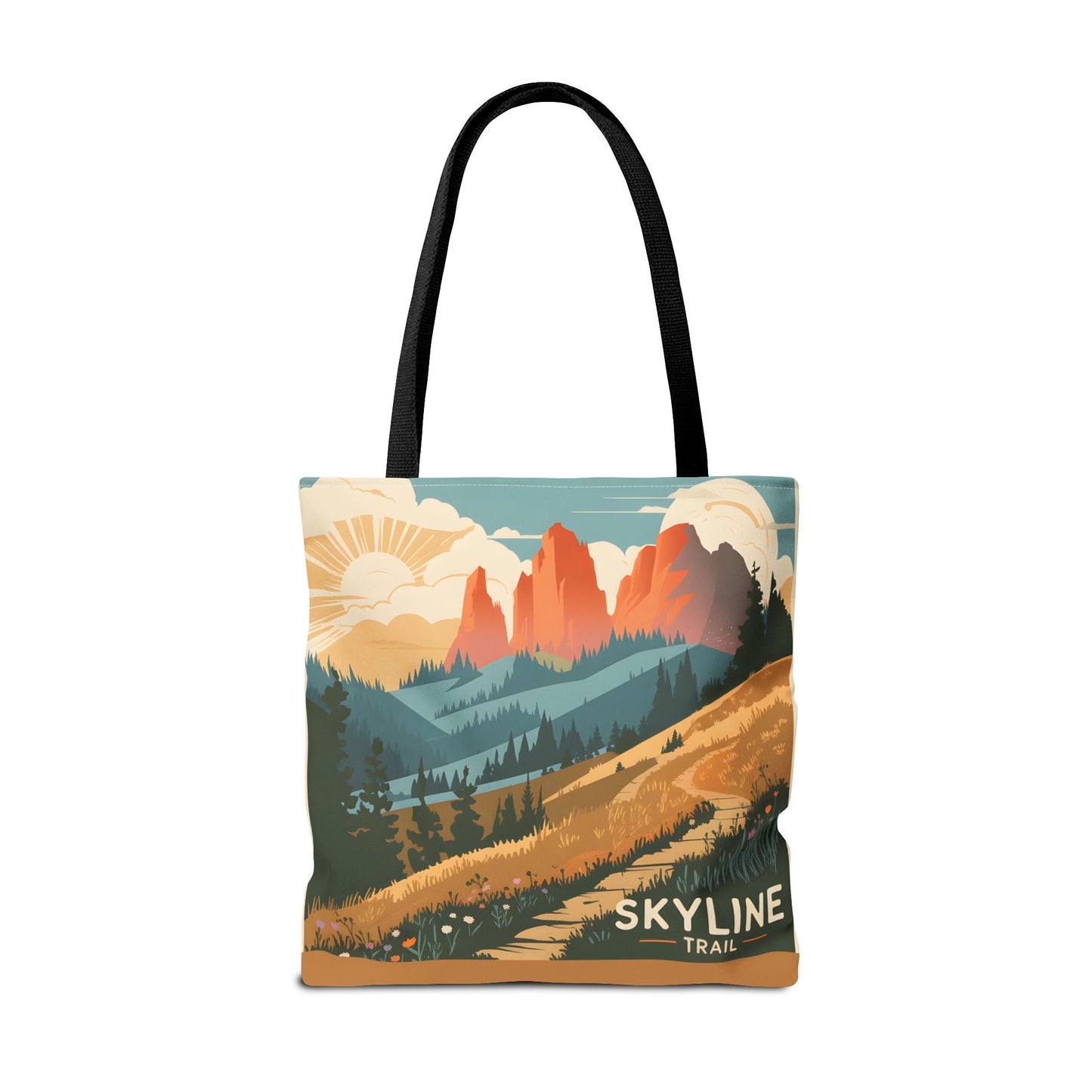 Skyline Trail All Over Print Tote Bag Vintage Mountain Landscape Design