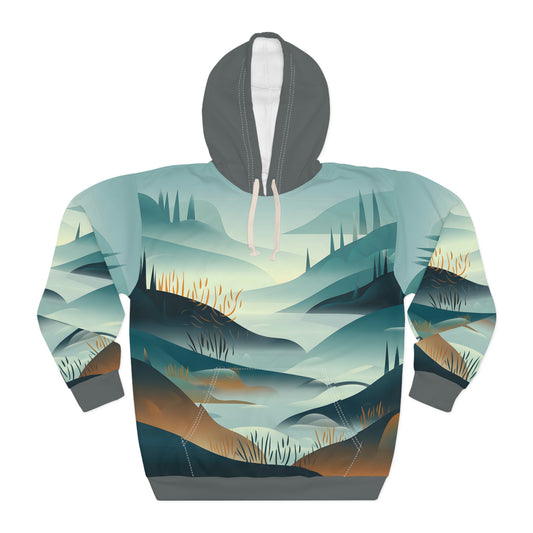 Twilight Mist All Over Print Pullover Hoodie Outdoor Adventure Apparel Unisex