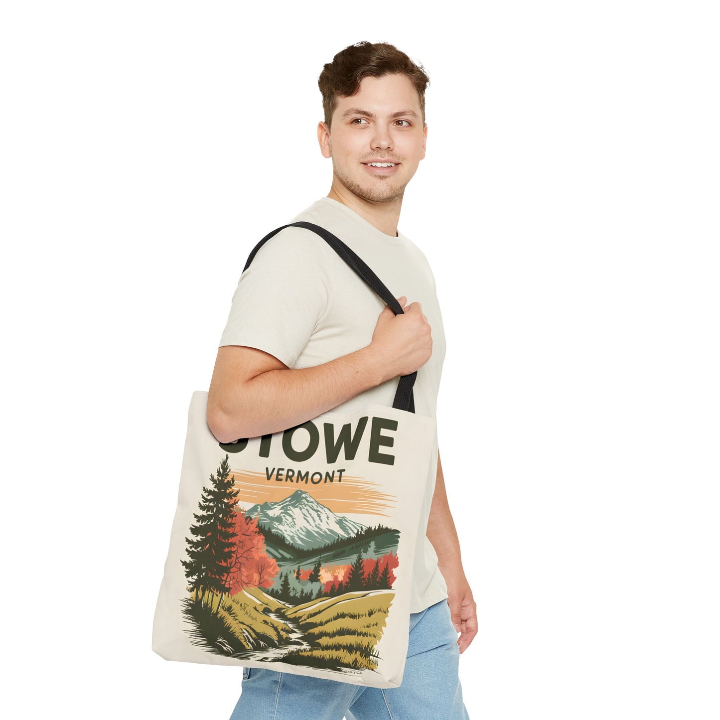Stowe Vermont All Over Print Tote Bag Scenic Mountain Landscape Design