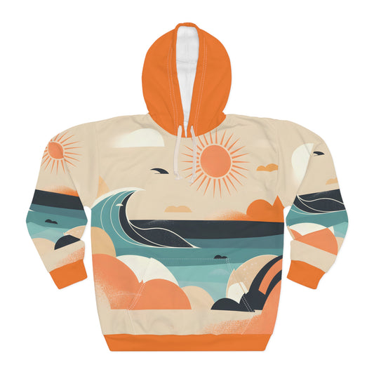Sunwashed Sky All Over Print Pullover Hoodie for Travel Outdoor Adventure Wear