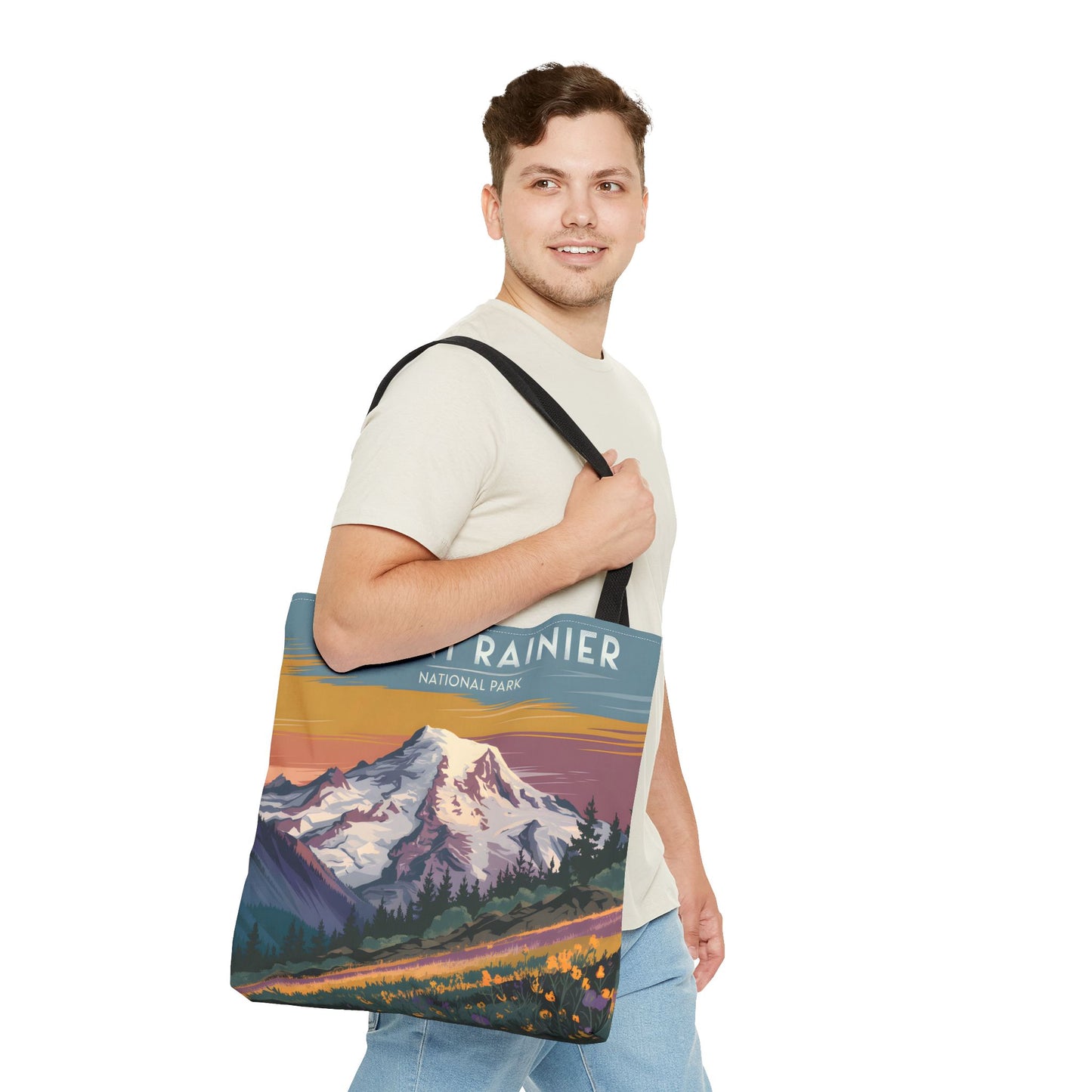 Mount Rainier National Park Tote Bag All Over Print Flower Art Design Apparel