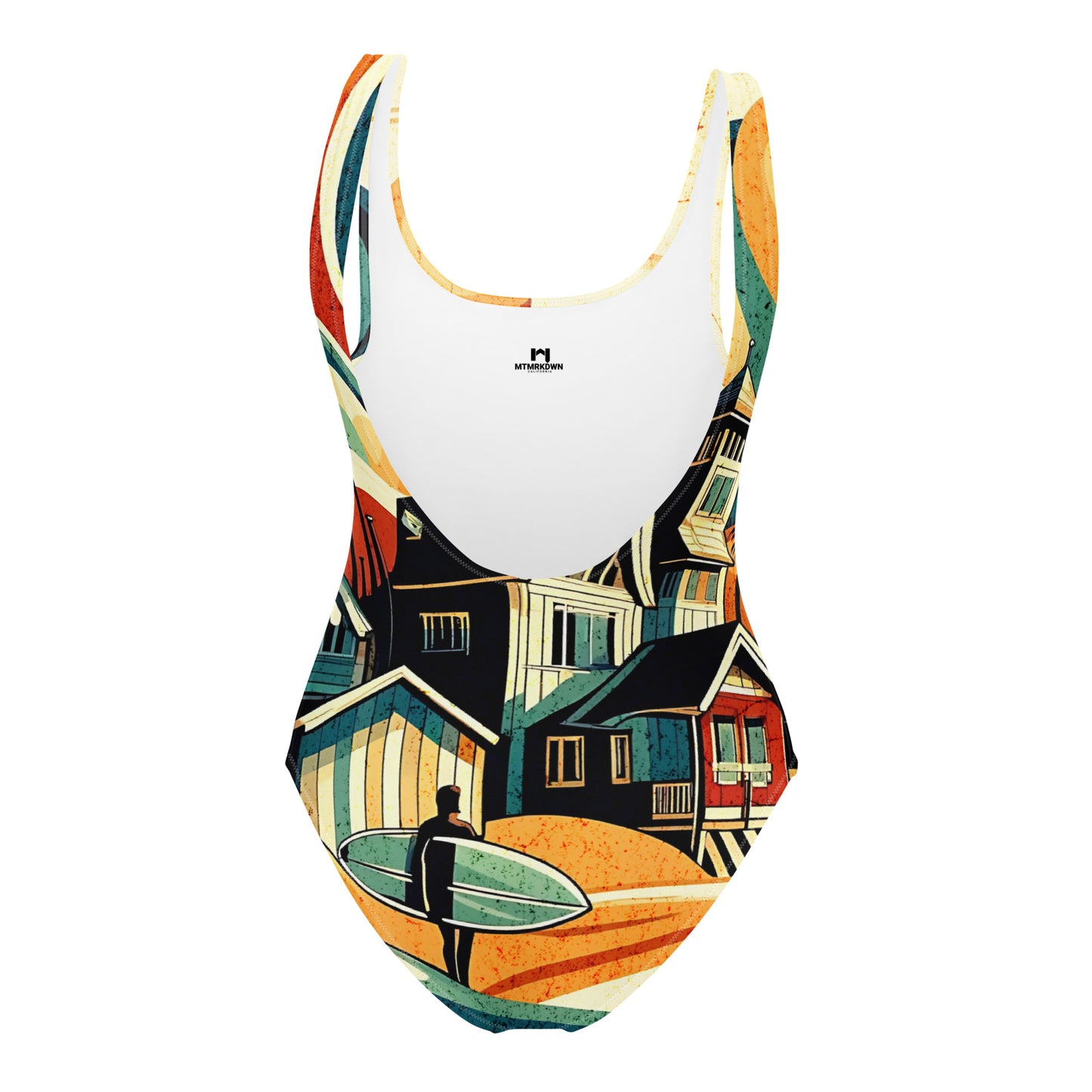 Coastal Retreat One-Piece Swimsuit: Vibrant Beach House Print