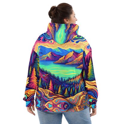 Psychedelic Hoodie Adult, Mountain Lake Forest Landscape All Over Print