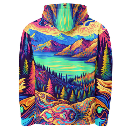 Psychedelic Hoodie Adult, Mountain Lake Forest Landscape All Over Print