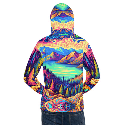 Psychedelic Hoodie Adult, Mountain Lake Forest Landscape All Over Print