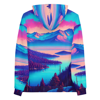 Mountain Landscape Graphic Adult Hoodie, Alpine Glow Sunset All Over Print Pocket