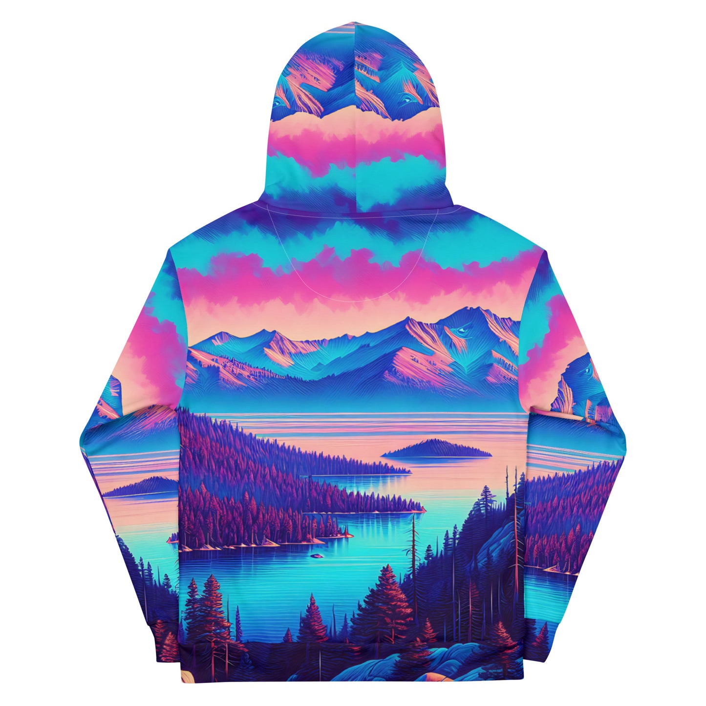 Mountain Landscape Graphic Adult Hoodie, Alpine Glow Sunset All Over Print Pocket