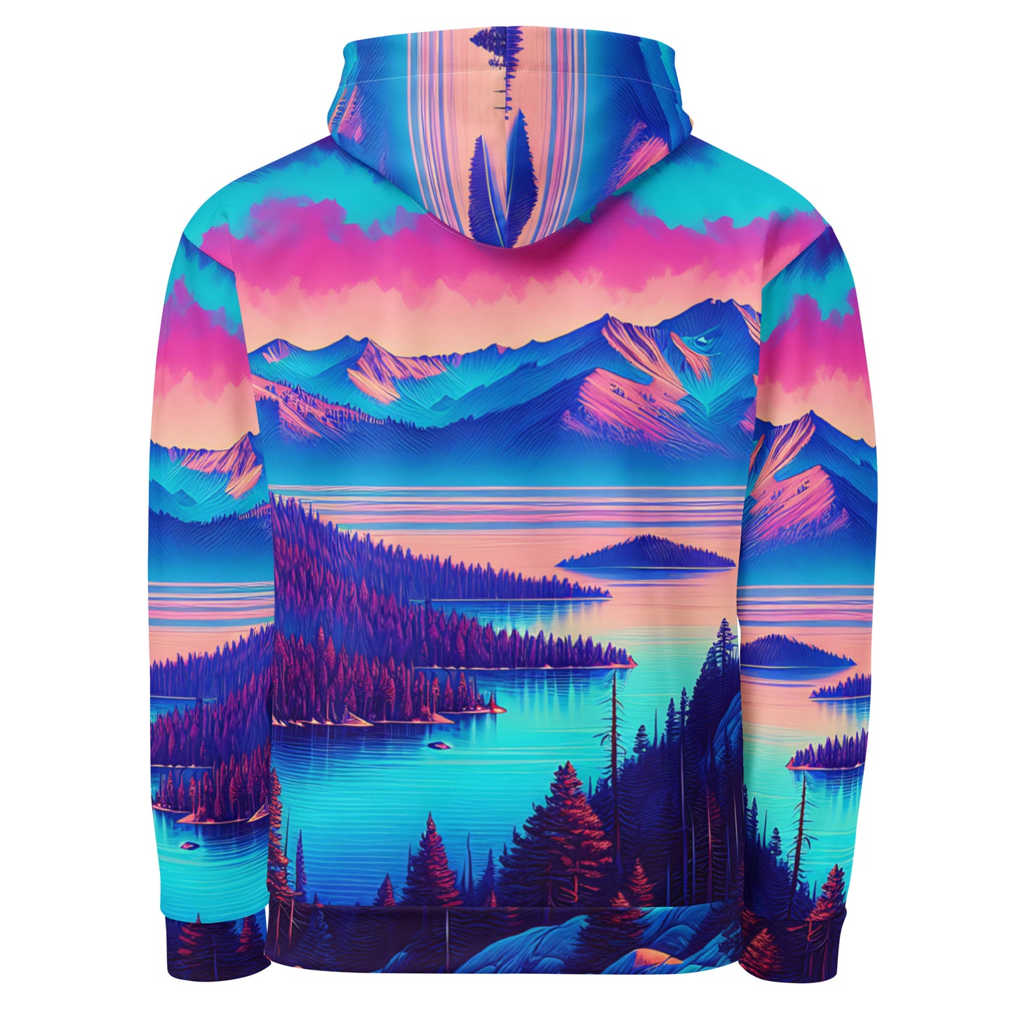 Mountain Landscape Graphic Adult Hoodie, Alpine Glow Sunset All Over Print Pocket