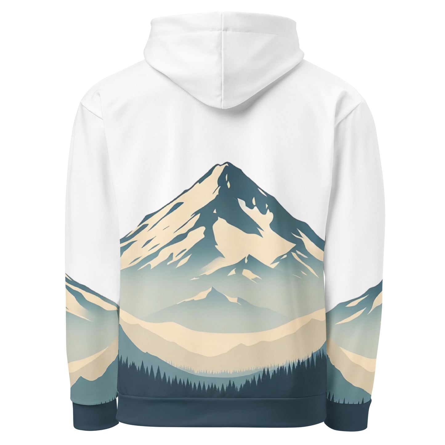 Mount Shasta Graphic Pullover Hoodie, All Over Print Minimalist Artistic Illustration White & Blue Nature Lover Outdoors Design