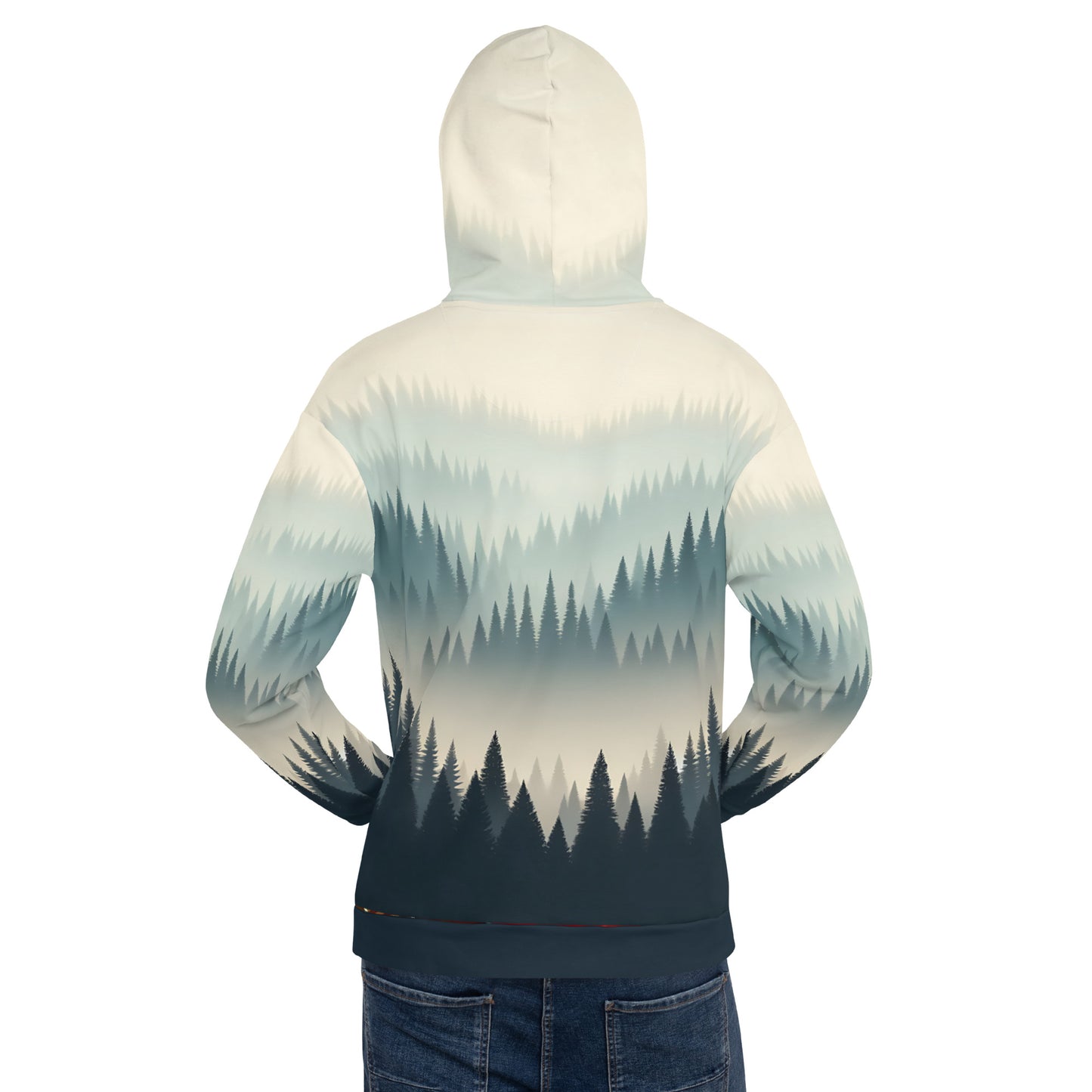 Misty Forest Hoodie Adult, Minimalist Forest Tree Line Gradient All-Over Print Graphic Pullover