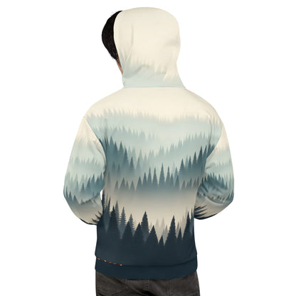 Misty Forest Hoodie Adult, Minimalist Forest Tree Line Gradient All-Over Print Graphic Pullover