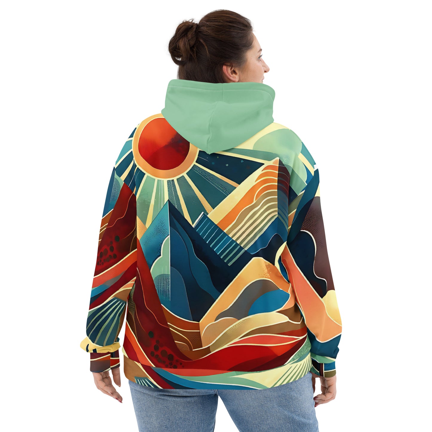 Desert Landscape Abstract Eastern Sierra Hoodie – Unisex Minimalist Artistic All-Over Print Graphic Pullover, Vibrant Mountain Design