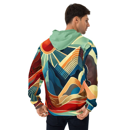 Desert Landscape Abstract Eastern Sierra Hoodie – Unisex Minimalist Artistic All-Over Print Graphic Pullover, Vibrant Mountain Design