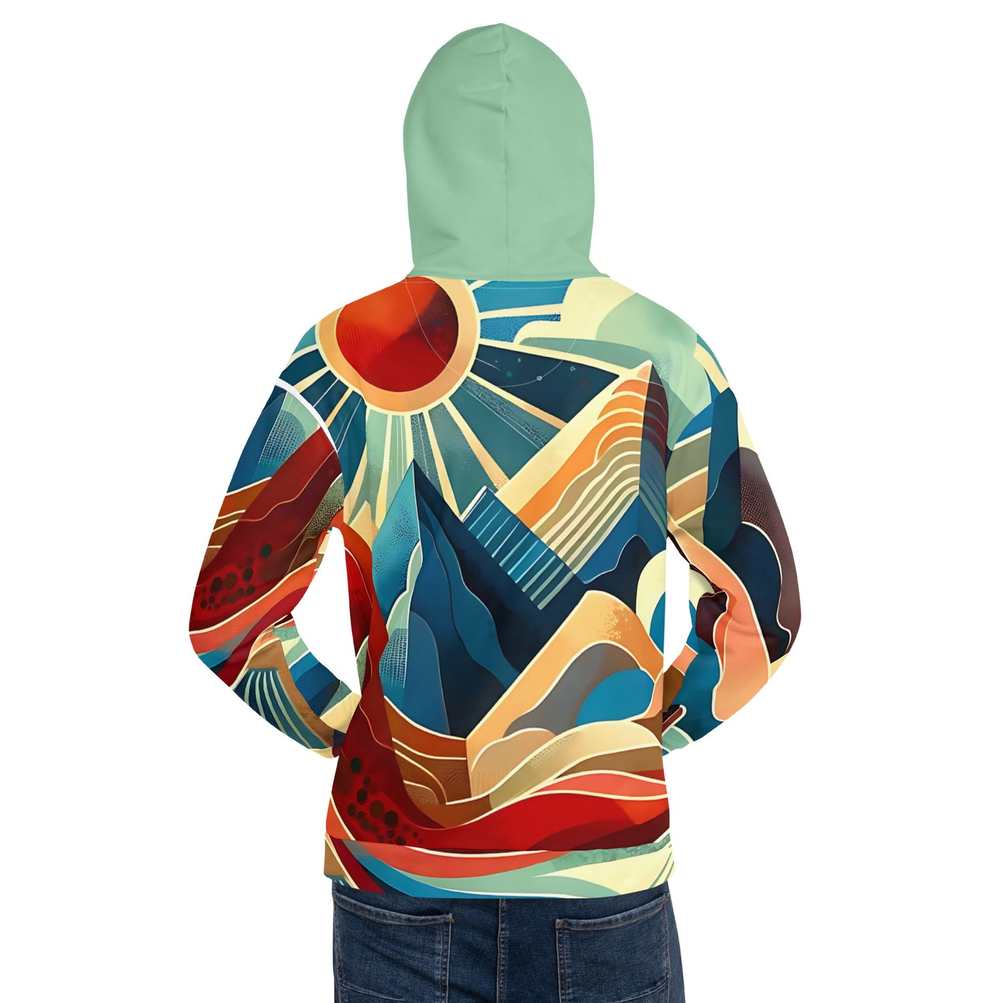 Desert Landscape Abstract Eastern Sierra Hoodie – Unisex Minimalist Artistic All-Over Print Graphic Pullover, Vibrant Mountain Design