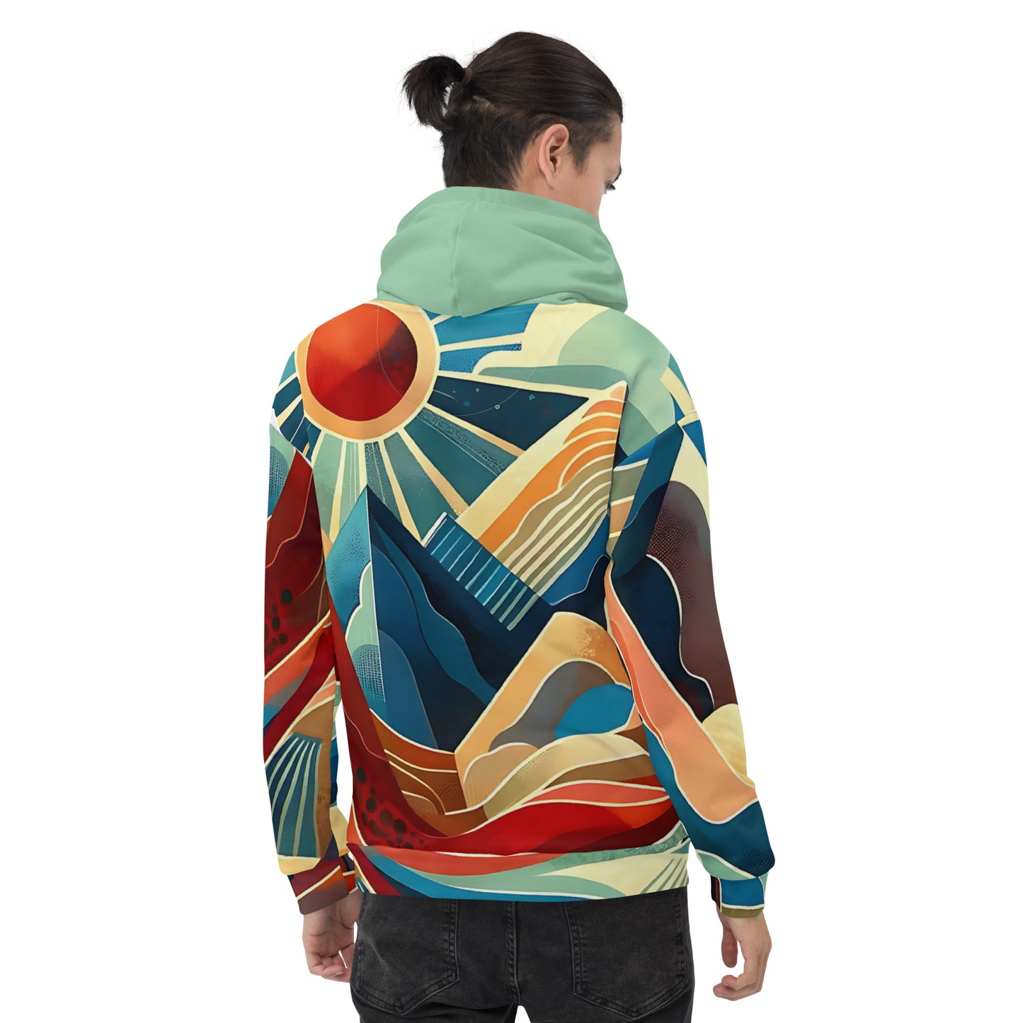 Desert Landscape Abstract Eastern Sierra Hoodie – Unisex Minimalist Artistic All-Over Print Graphic Pullover, Vibrant Mountain Design