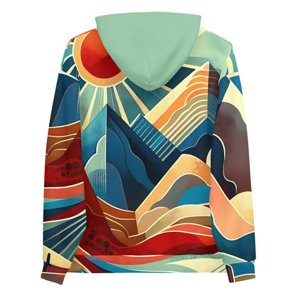 Desert Landscape Abstract Eastern Sierra Hoodie – Unisex Minimalist Artistic All-Over Print Graphic Pullover, Vibrant Mountain Design